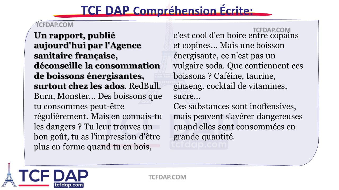 TCF DAP Compréhension Écrite