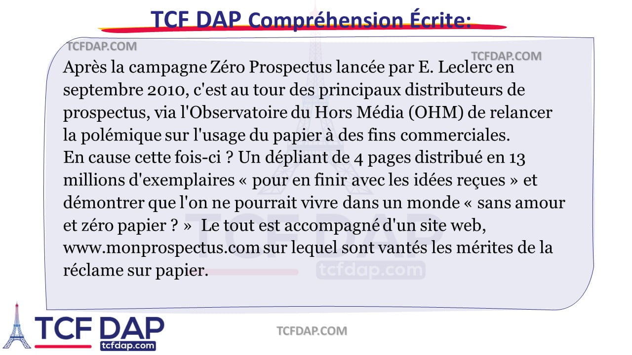 TCF DAP Compréhension Écrite
