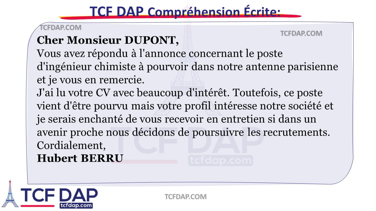 TCF DAP Compréhension Écrite