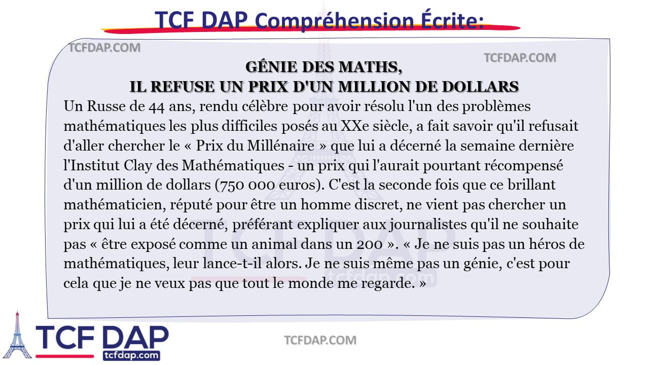TCF DAP Compréhension Écrite