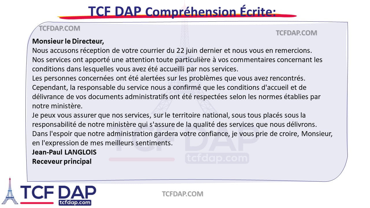 TCF DAP Compréhension Écrite