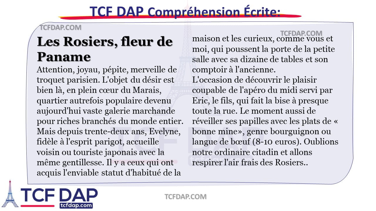 TCF DAP Compréhension Écrite